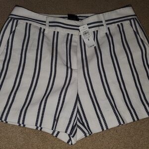 Ann Taylor Navy and White Vertical Stripe High-Waist Shorts